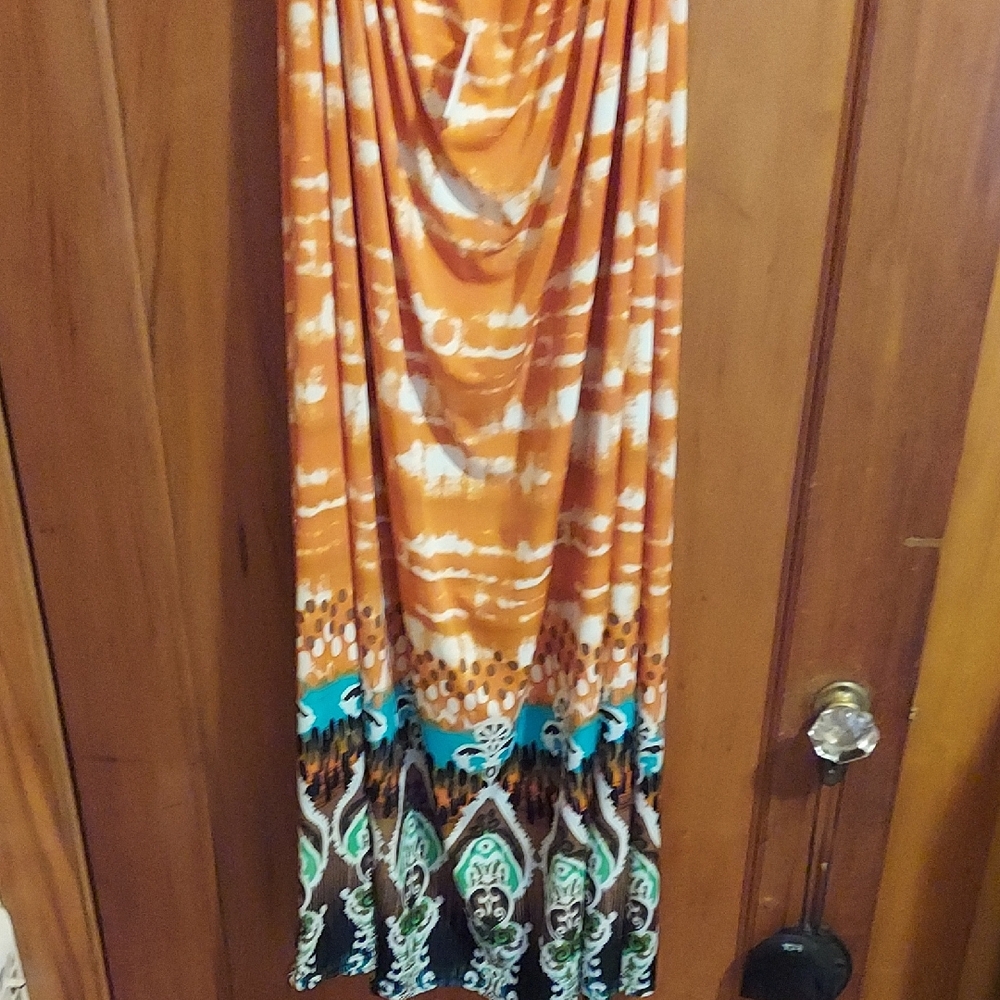Orange and Blue Patterned Maxi Dress